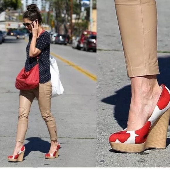 YVES SAINT LAURENT Floral Canvas Wedge - Picture 1 of 6